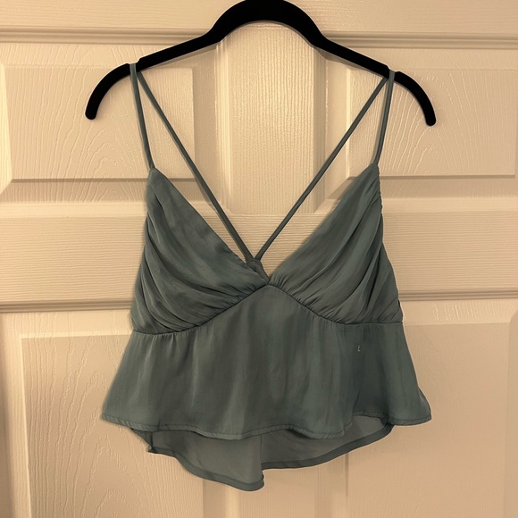 Large PacSun satin blue flowy crop tank top. Perfect for going out. - Picture 3 of 3